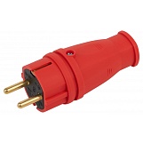 Вилка электрическая ЭРА, VX10, с/з, - 16A/IP44 каучуковая с кольцом прямая красная